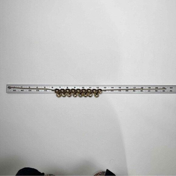 Rhinestone Floral Gold Tone Tear Drop Dangles Choker‎ Necklace - Picture 3 of 6